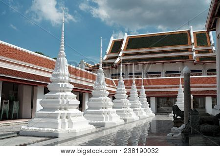 White Stupa At Wat Ratcha Orot Temple, Bangkok Thailand.