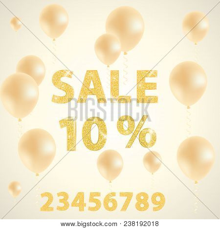 Discount Gold Numbers Balloon Vector Sale Flyer