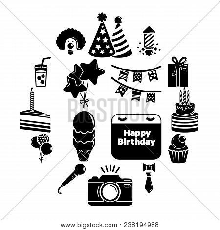 Happy Birthday Icons Set. Simple Illustration Of 16 Happy Birthday Vector Icons For Web