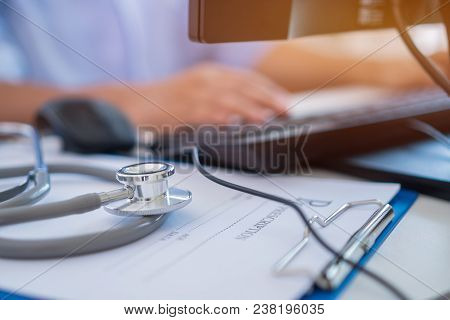 Healthcare And Medical Concept, Doctor's Working Seaching Information About Patient Database Through