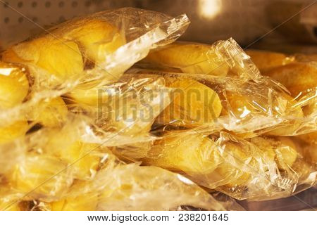 Bread In The Package On The Counter In The Store