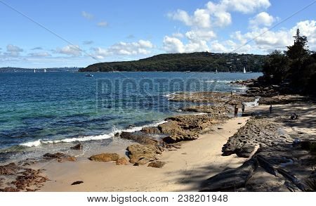 Delwood Beach On A Sunny Day In Summer. Dobroyd Head In The Background. View From Fairlight Walk, Es