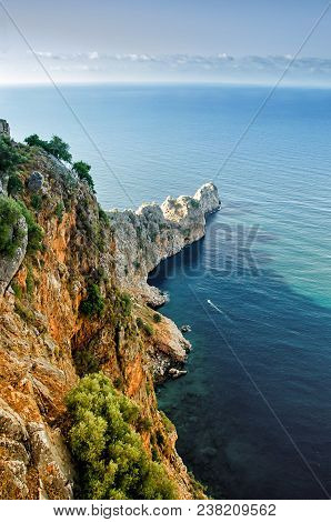 Beautiful View Of The Fortress And The City From Above. Landscape Of Turkey. Alanya