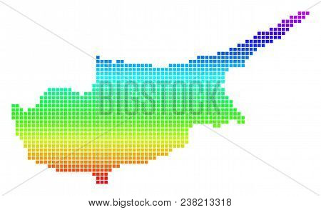 Colored Spectrum Dot Cyprus Island Map. Vector Geographic Map In Bright Spectrum Colors With Vertica