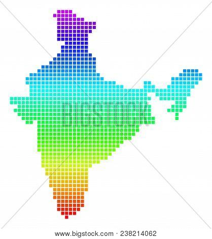 Bright Spectrum Pixel India Map. Vector Geographic Map In Bright Rainbow Colors With Vertical Gradie