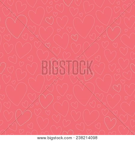 Vector Dark Pink Oulined Hearts Seamless Pattern Background. Surface Pattern Design Perfect For Fabr
