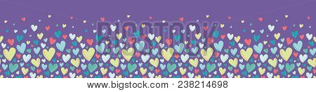 Vector Bright Colorful Hearts Purple Seamless Border. Border Design Perfect For Fabric, Scrap Bookin