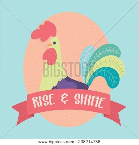 Vector Rooster Rise And Shine Illustration Clip Art Graphic. Placement Graphic Perfect For Greeting 