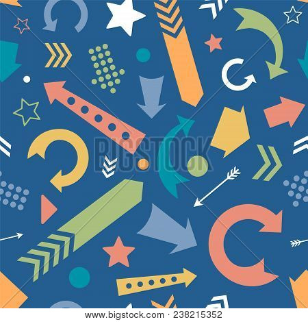 Vector Colorful Scattered Arrows Pattern Background. Surface Pattern Design Perfect For Fabric, Scra