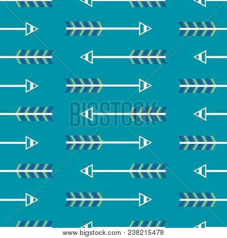 Vector Teal White Arrow Stripe Seamless Pattern Background. Surface Pattern Design Perfect For Fabri