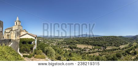 View From Venasque With Old Church To Landscape Of Luberons, Provence, France
