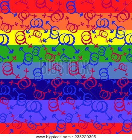 Gender And Sexual Orientation Icon Set. Rainbow Background. Seamless Vector Pattern. Lgbt Colors. Ab