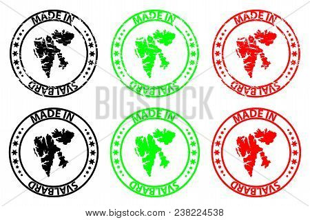 Made In Svalbard - Rubber Stamp - Vector, Svalbard Map Pattern - Black, Green And Red
