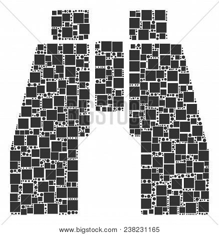 Find Binoculars Composition Icon Of Square Shapes And Round Items In Different Sizes. Vector Objects