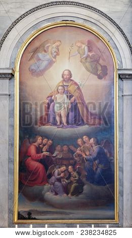 TRIESTE, ITALY - SEPTEMBER 30: Saint Joseph by Josef Schonmann, altarpiece in the church Sant'Antonio Nuovo in Trieste, Italy, on September 30, 2017.