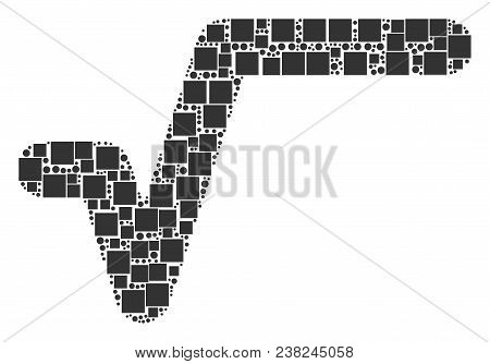 Sqrt Collage Icon Of Squares And Circle Particles In Variable Sizes. Vector Items Are Composed Into 