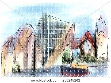 Gdansk. Abstract Illustration Of City On Multicolor Background