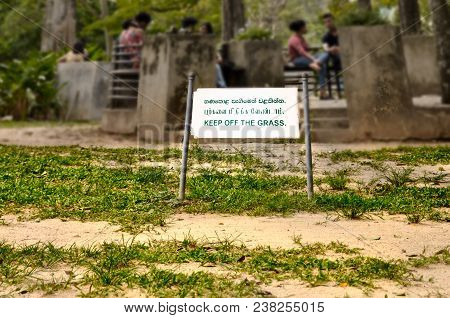 Keep Off The Grass Sign In Tropical Park In Colombo Sri Lanka
