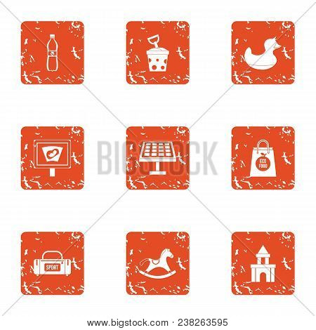 Fitness Babe Icons Set. Grunge Set Of 9 Fitness Babe Vector Icons For Web Isolated On White Backgrou