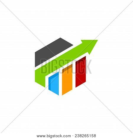 Abstract Colorful Hexagon Financial Logo. Finance Arrow Bar Chart Or Stock Exchange Icon Symbol. Log