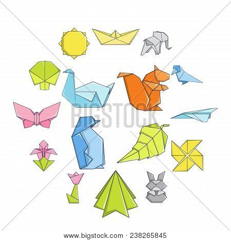 Origami Icons Set. Carrtoon Illustration Of 16 Origami Vector Icons For Web