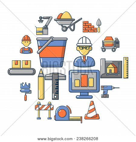 Building Process Icons Set. Carrtoon Illustration Of 16 Building Process Vector Icons For Web