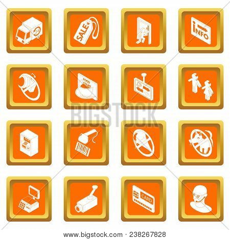 Shop Navigation Foods Icons Set Vector Orange Square Isolated On White Background