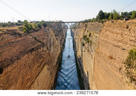 Corinth Canal Through The Narrow Isthmus Of Corinth Between The Gulf Of Corinth In The Ionian Sea An