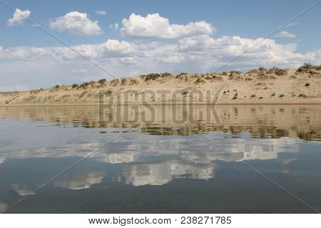 Deserted Beach Lake, Summer Sky, Nature Blue Cloud, Tuva, The Sky Reflected In The Water