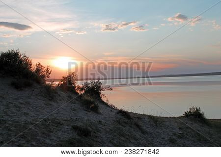 The Setting Sun Reflected In The Pond, Lake, Water, Transparent