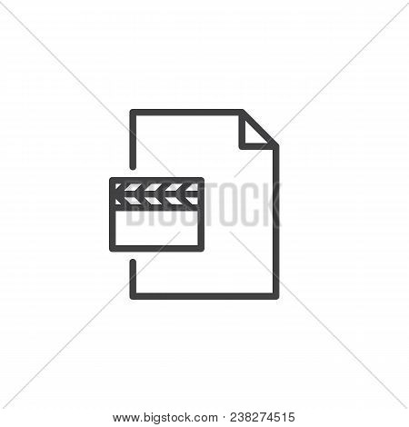 Mpeg File Outline Icon. Linear Style Sign For Mobile Concept And Web Design. Clapper Board And Paper