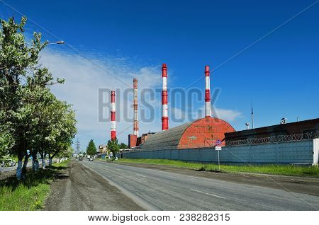 Pervouralsk, Russia - June 11, 2017: View Of The Pipes Pervouralsk New Pipe Plant In Summer Sunny Da