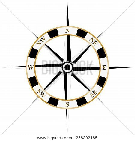Compass Rose Vector On An Isolated White Background.
Usable As Marine Or Nautical Navigation Symbol 