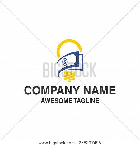 Bulb Lamp With Money Logo. Innovations Idea Financial Symbol. Logo Template Ready For Use