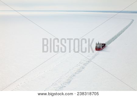 Krasnoyarsk Region, Russia - March 29, 2017: Icebreaker Zapolyarny Norilsk Nickel On The Frozen Yeni