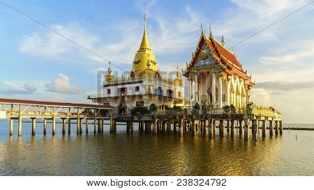 Beautiful Wat Hong Thong Located In A Mangrove Forest Area , Magnificient Temple On The Sea , Bang P