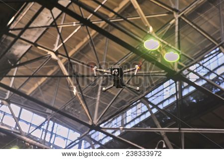 Drone With Camera Flying Inside Plant And Make Movie