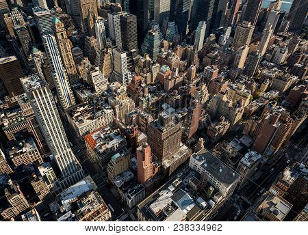 Wide-angle Arial View Of Mid-town Manhattan During Daytime