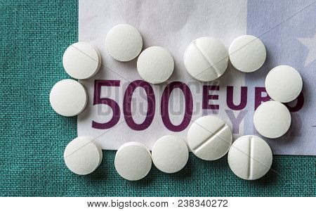 Some Medications On A Ticket Of Euro, Conceptual Image Copay Health