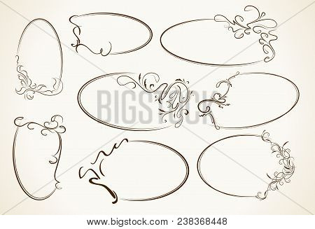 Big Set, Beautiful Collection Of Oval Frames. Vector Illustration.
