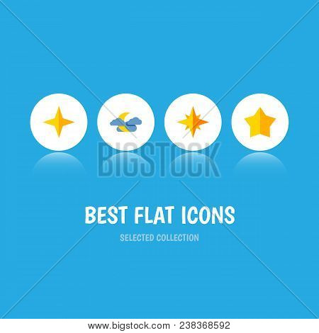 Icon Flat Midnight Set Of Starlet, Asterisk, Night Sky And Other Vector Objects. Also Includes Star,