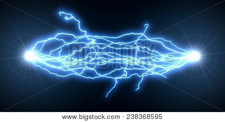 Blue Electric Arcs Between Two Source. 3d Illustration