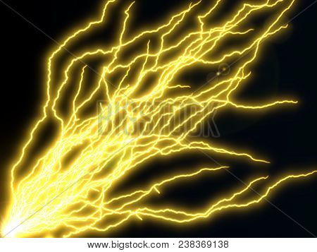 Long Yellow Electric Arcs From Corner. 3d Illustration