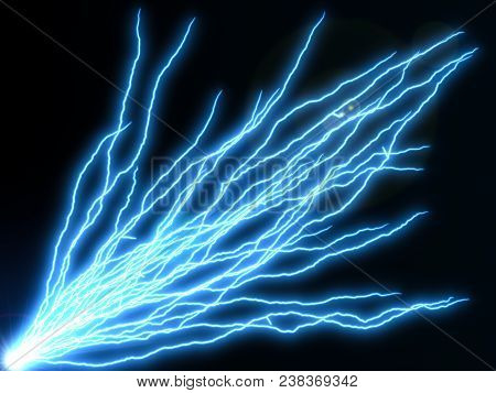 Long Blue Electric Arcs From Corner. 3d Illustration