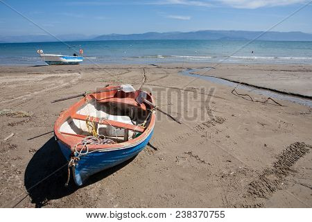 Fisherboats At Kavos Beach In Corfu, Greece