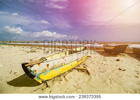 Traditional Fishing Boat, Wooden Boat, Wooden Canoe, Beach Landscape
