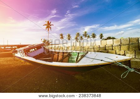 Traditional Fishing Boat, Wooden Boat, Wooden Canoe, Beach Landscape