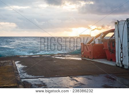 View On Cargo Deck With Containers Of Offshore Supply Vessel