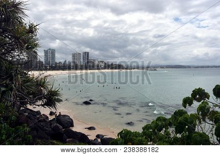 Coolangatta, Australia - Dec 26, 2017. People Relaxing And Swimming On Kirra Beach. View From Kirr H