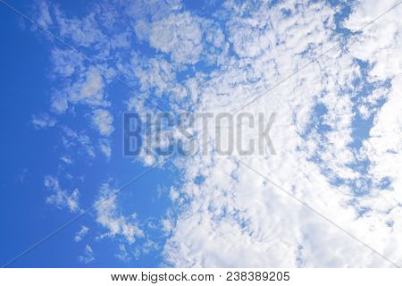 Beautiful Nature Blue Sky With Clouds, Sky Clouds Background, Cloudscape Concept. Space For Text In 